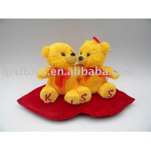 plush valentine kissing teddy bear with heart